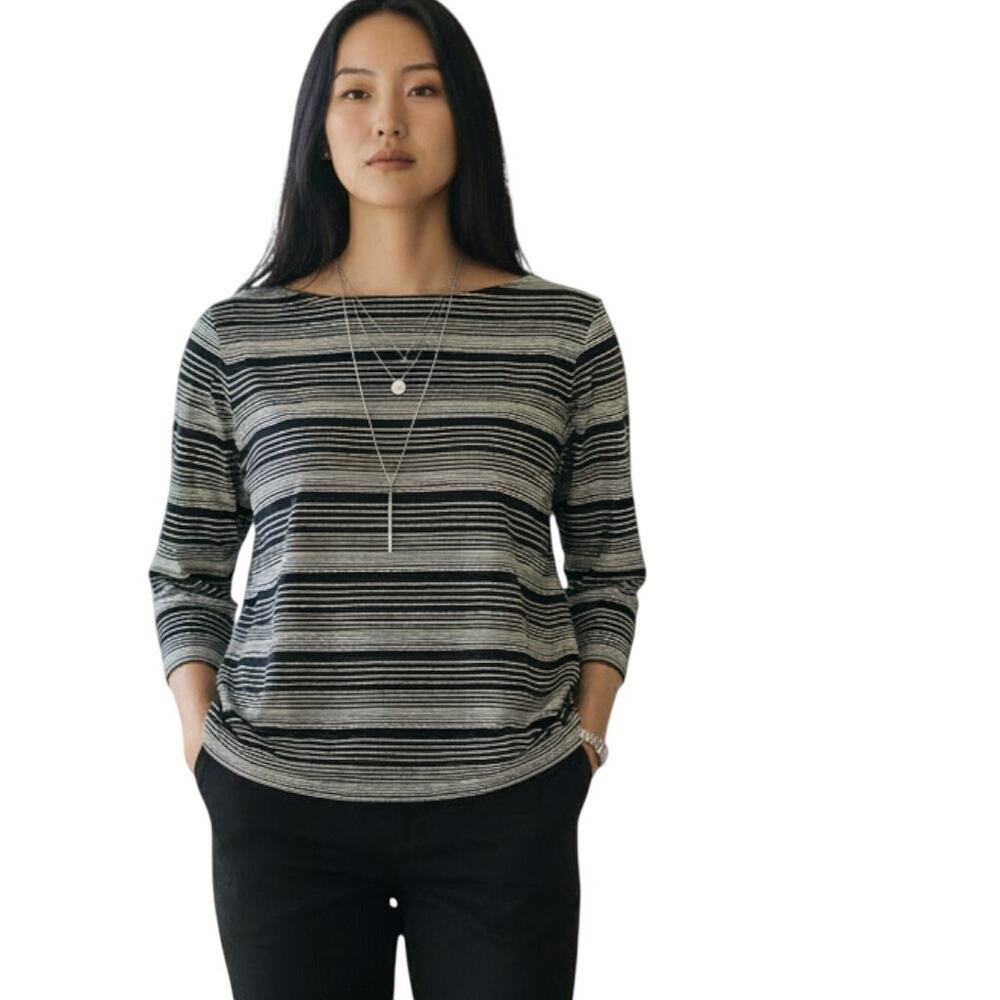 ✨Talbots Black White Striped Pima Cotton 3/4 Sleeve Top 3X Petite EUC🖤